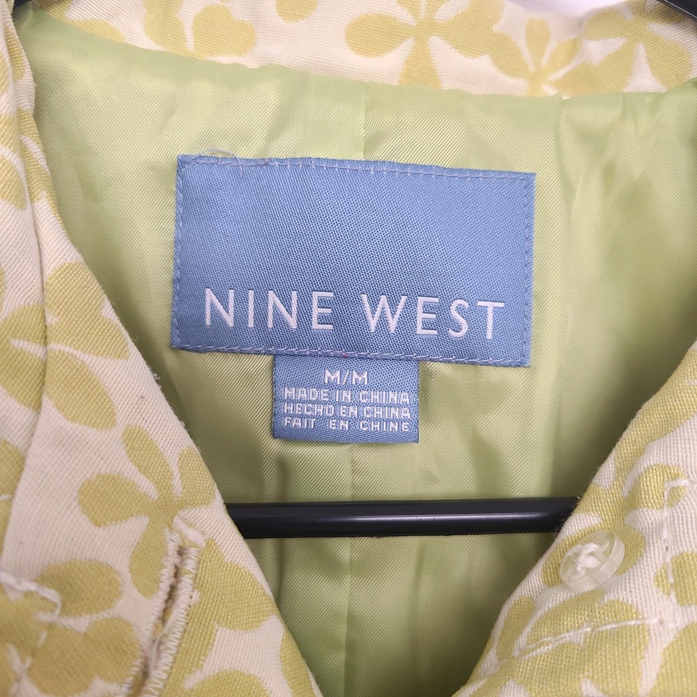 Nine West Sz M Lime Green Yellow Spring Floral Pea Coat Jacket Tailored Retro - Picture 5 of 11
